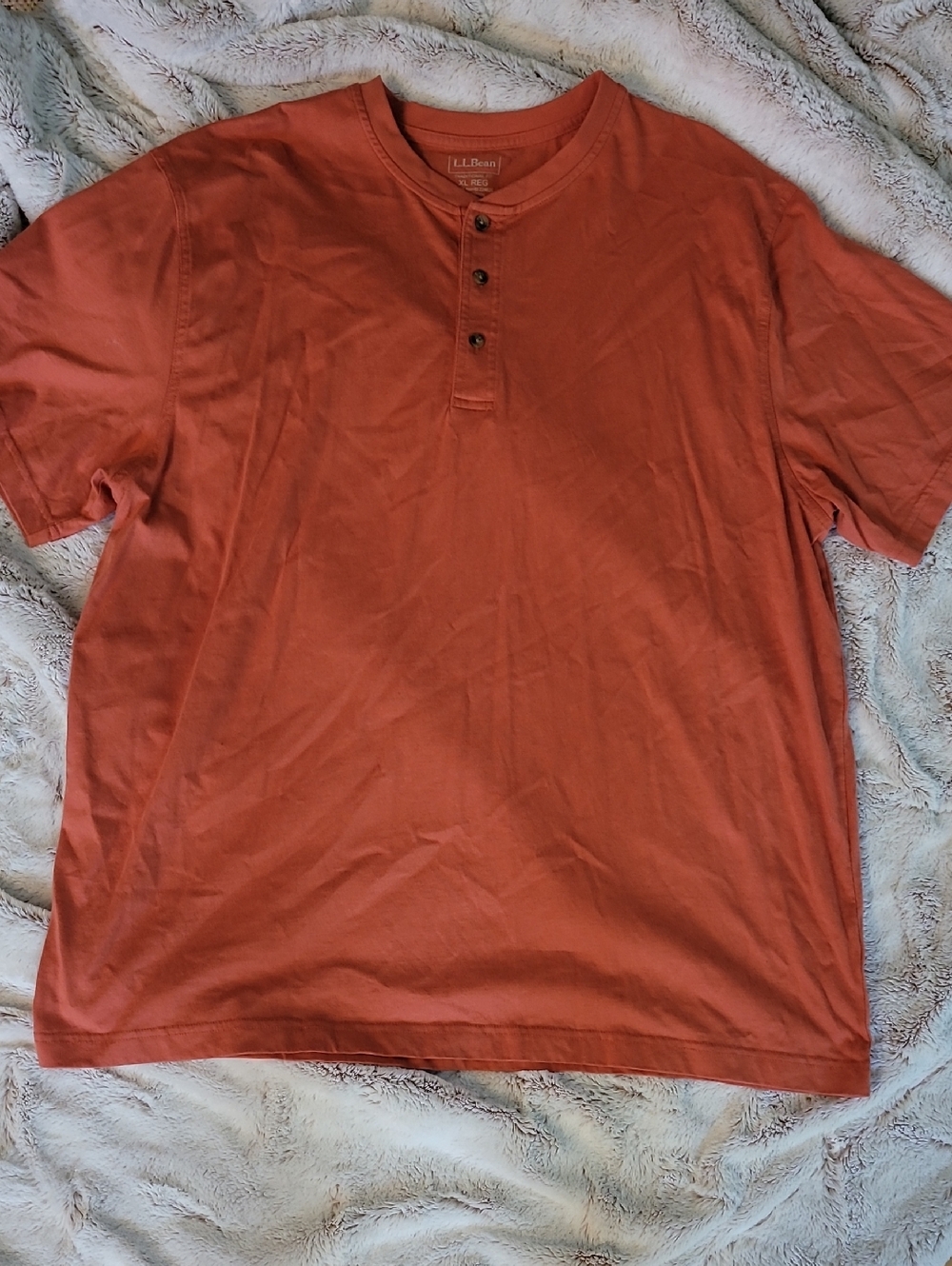 L.L. Bean Men's Short-Sleeve Henley in Rust Orange